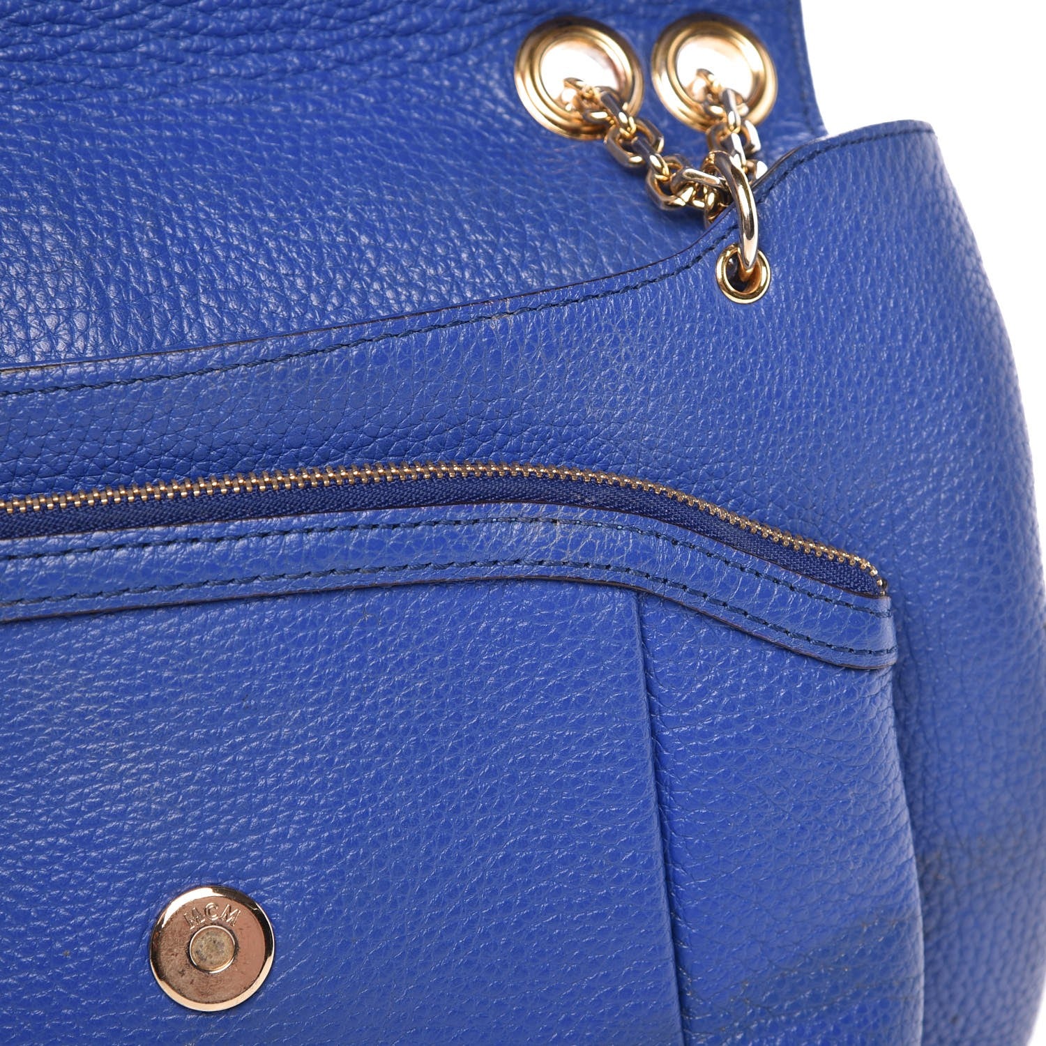 MCM Calfskin Studded Shoulder Bag Blue 12 of 16