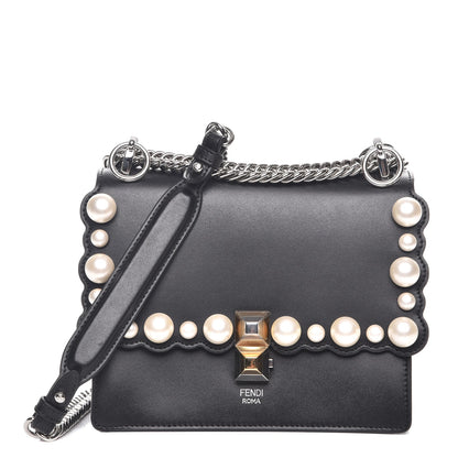 Fendi Vitello Liberty Pearl Scalloped Studded Small Kan I Shoulder Bag Black 1 of 7