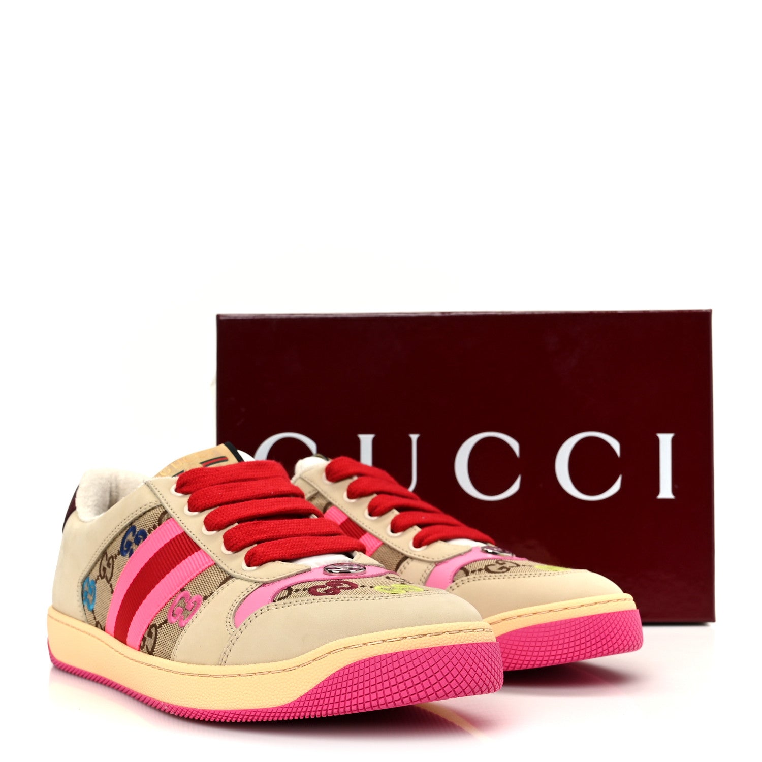 Gucci New Canvas GG Miro Soft Web Screener Sneakers 41 Pink Beige Multicolor 10 of 10