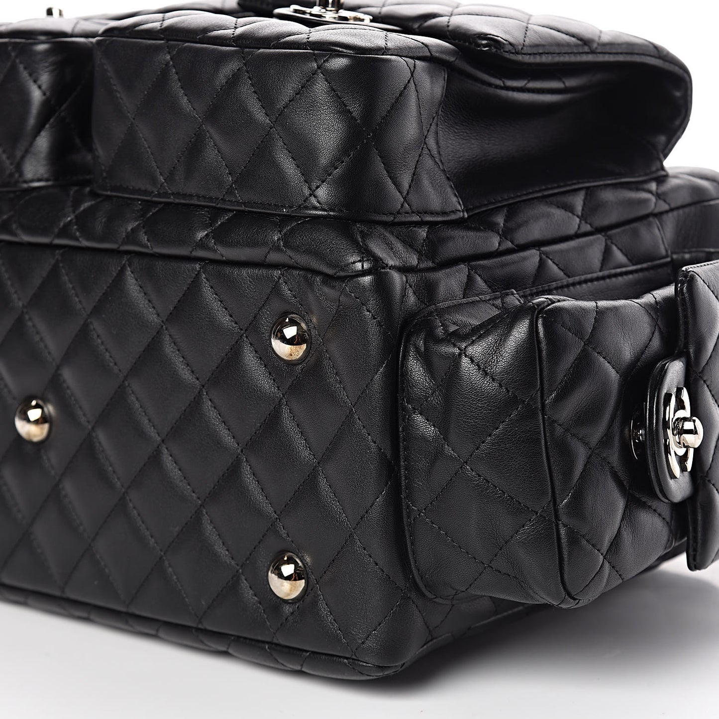 Calfskin Quilted Large Cambon Multipocket Reporter Black