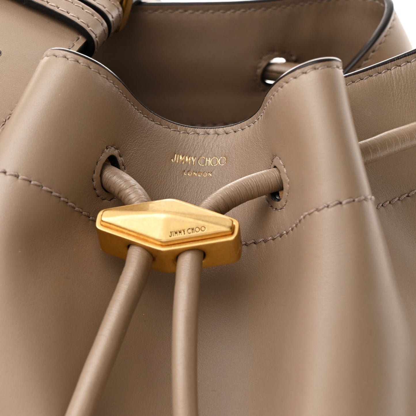 Smooth Shiny Calfskin Cinch M Bucket Bag Taupe