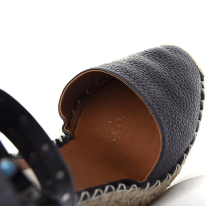 Valentino Garavani Grained Calfskin Turquoise Rockstud Rolling Ankle Wrap Espadrille 15/85mm Wedges 36 Black 11 of 12