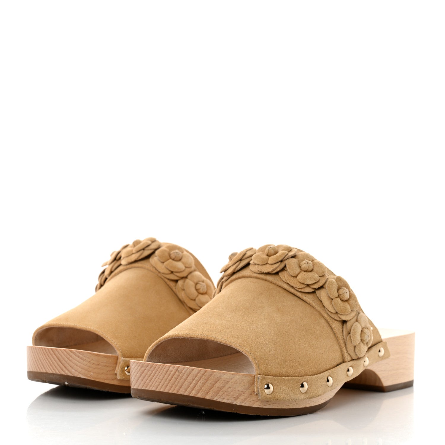 Chanel Suede Calfskin Camellia Mules 38 Beige 3 of 9
