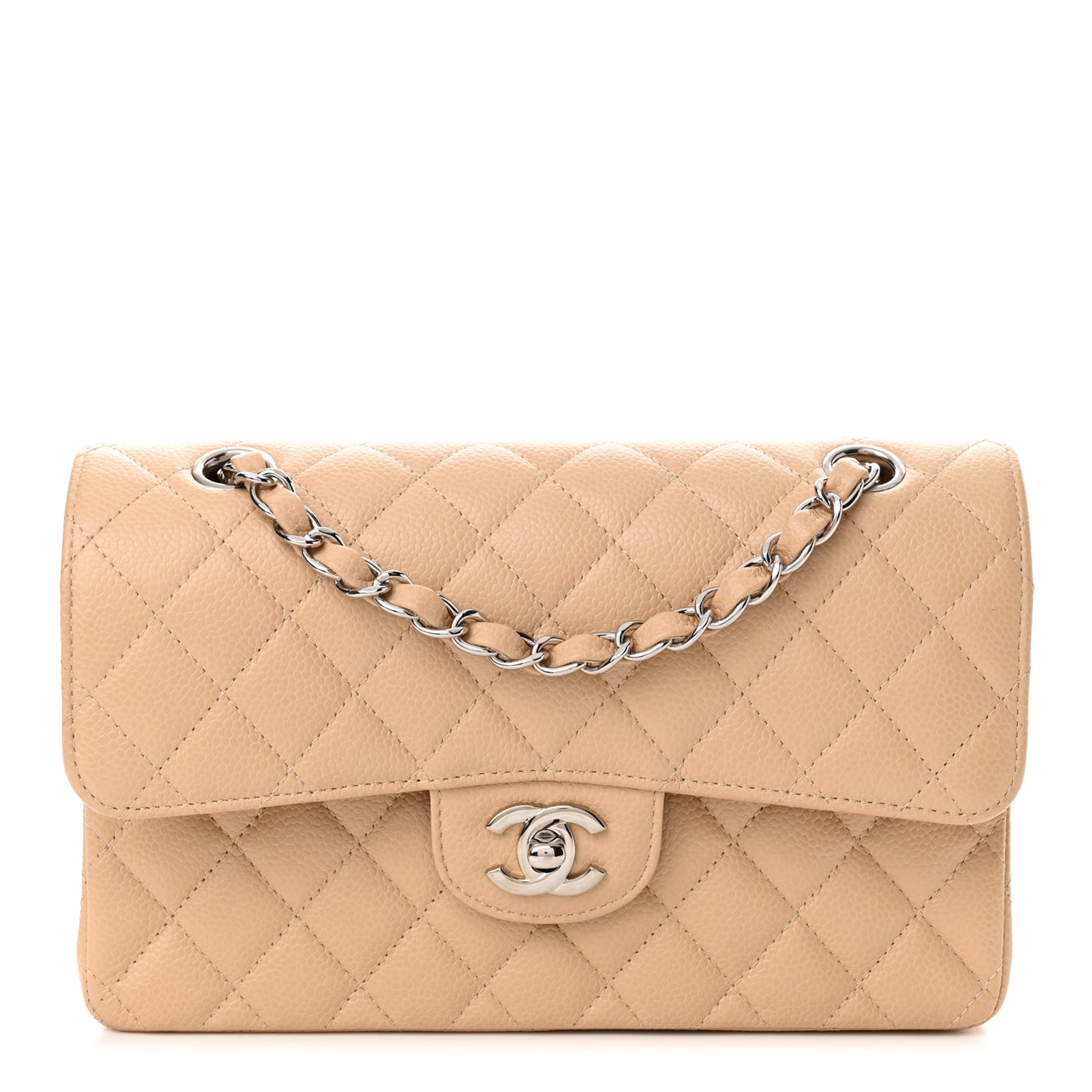 Caviar Quilted Small Double Flap Beige