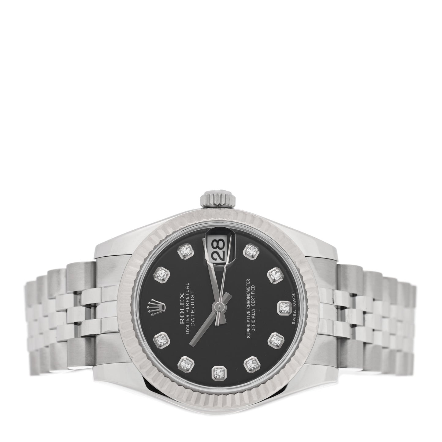 Stainless Steel 18K White Gold Diamond 31mm Oyster Perpetual Datejust Watch Black 178274