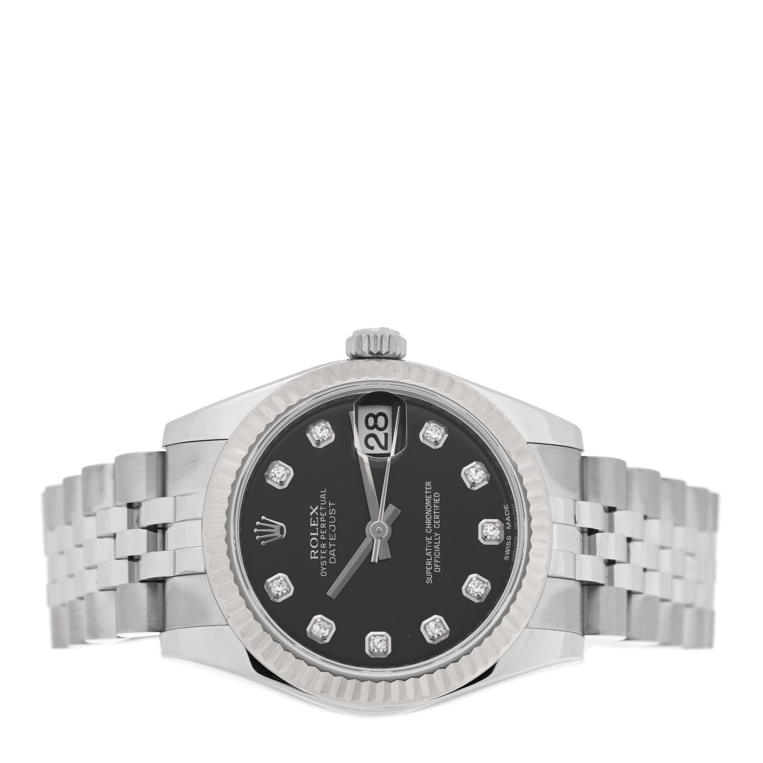 Rolex Stainless Steel 18K White Gold Diamond 31mm Oyster Perpetual Datejust Watch Black 178274 2 of 5