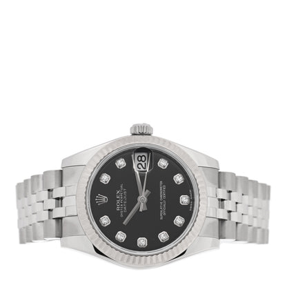 Rolex Stainless Steel 18K White Gold Diamond 31mm Oyster Perpetual Datejust Watch Black 178274 2 of 5