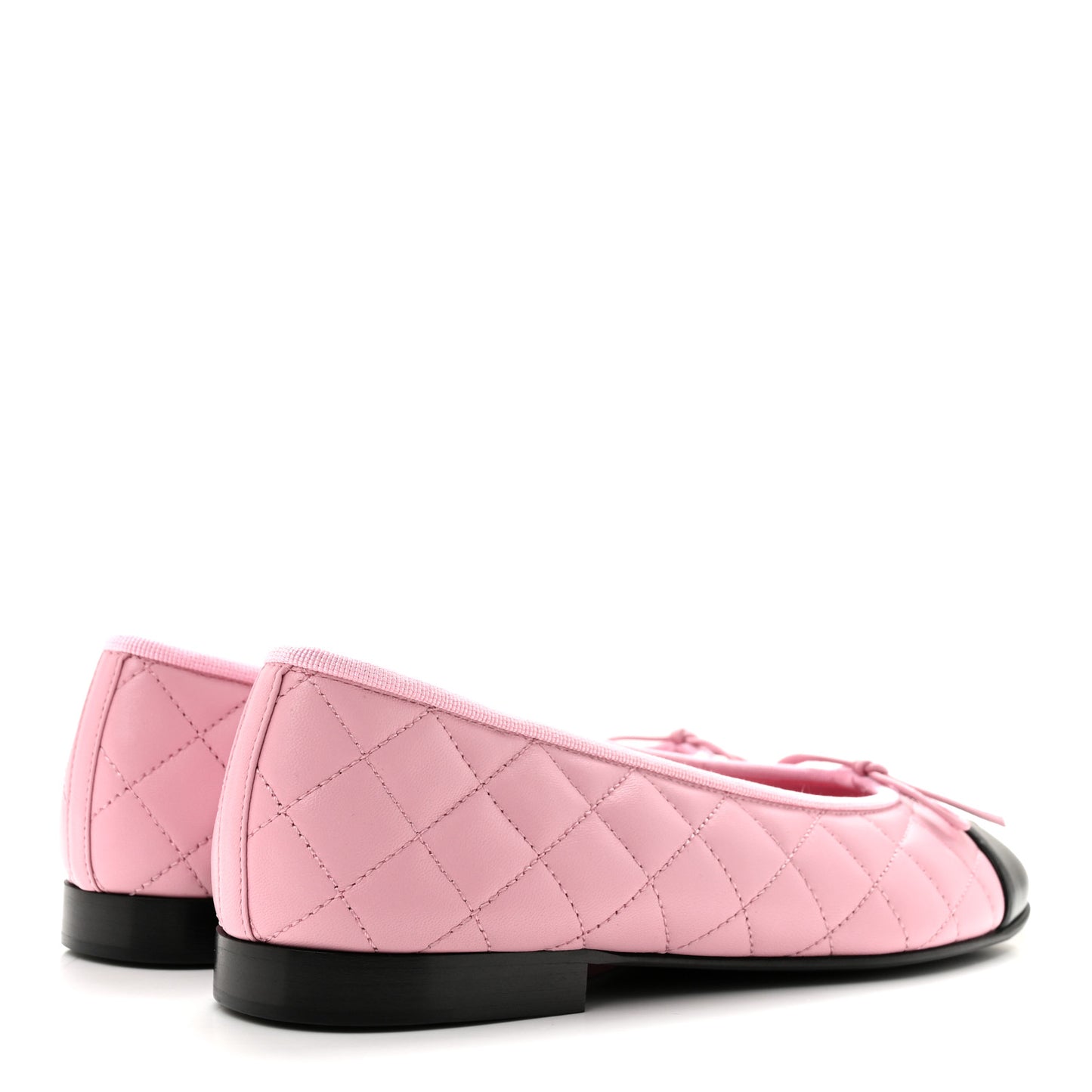 Lambskin Quilted CC Cap Toe Ballerina Flats 38 Pink Black