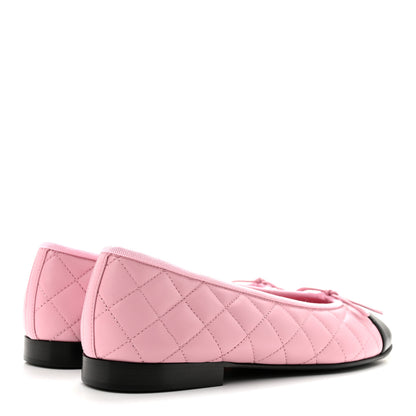 Chanel Lambskin Quilted CC Cap Toe Ballerina Flats 38 Pink Black 5 of 9