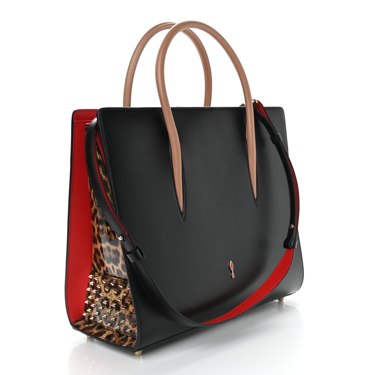 Christian Louboutin Calfskin Patent Leopard Spiked Large Paloma Black 3 of 9