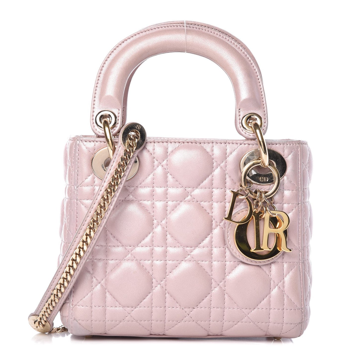 Metallic Calfskin Cannage Mini Lady Dior Pink
