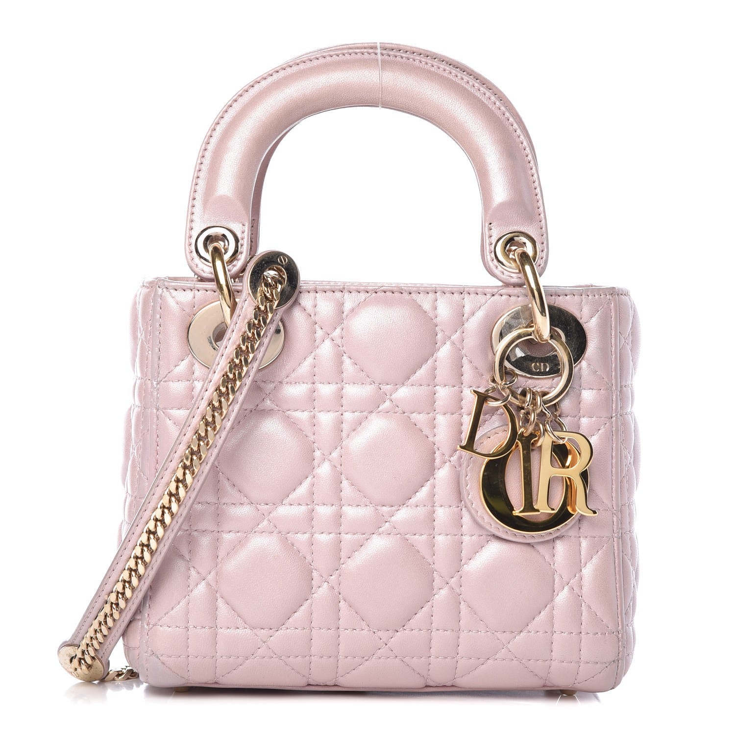Christian Dior Metallic Calfskin Cannage Mini Lady Dior Pink 1 of 9