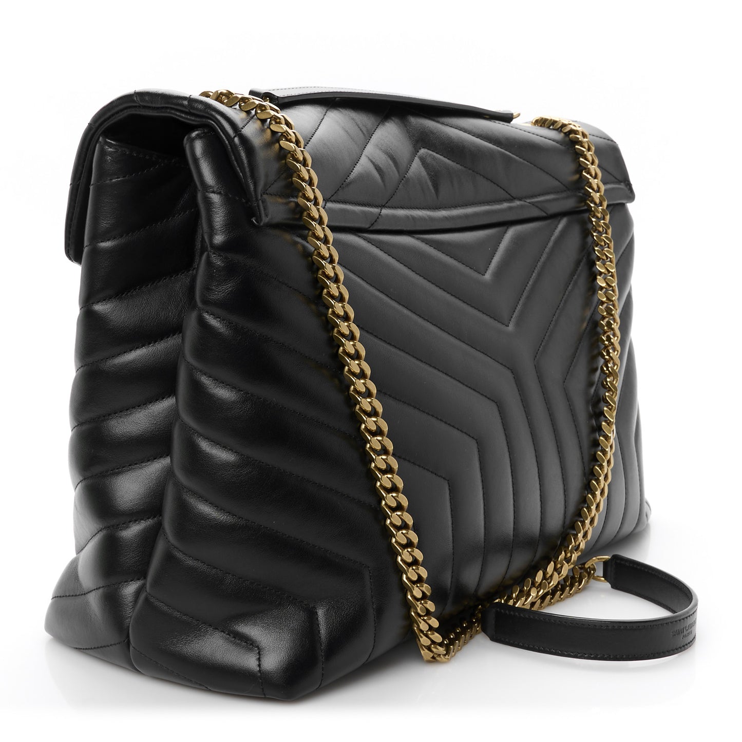 Calfskin Y Quilted Monogram Large Loulou Chain Satchel Black