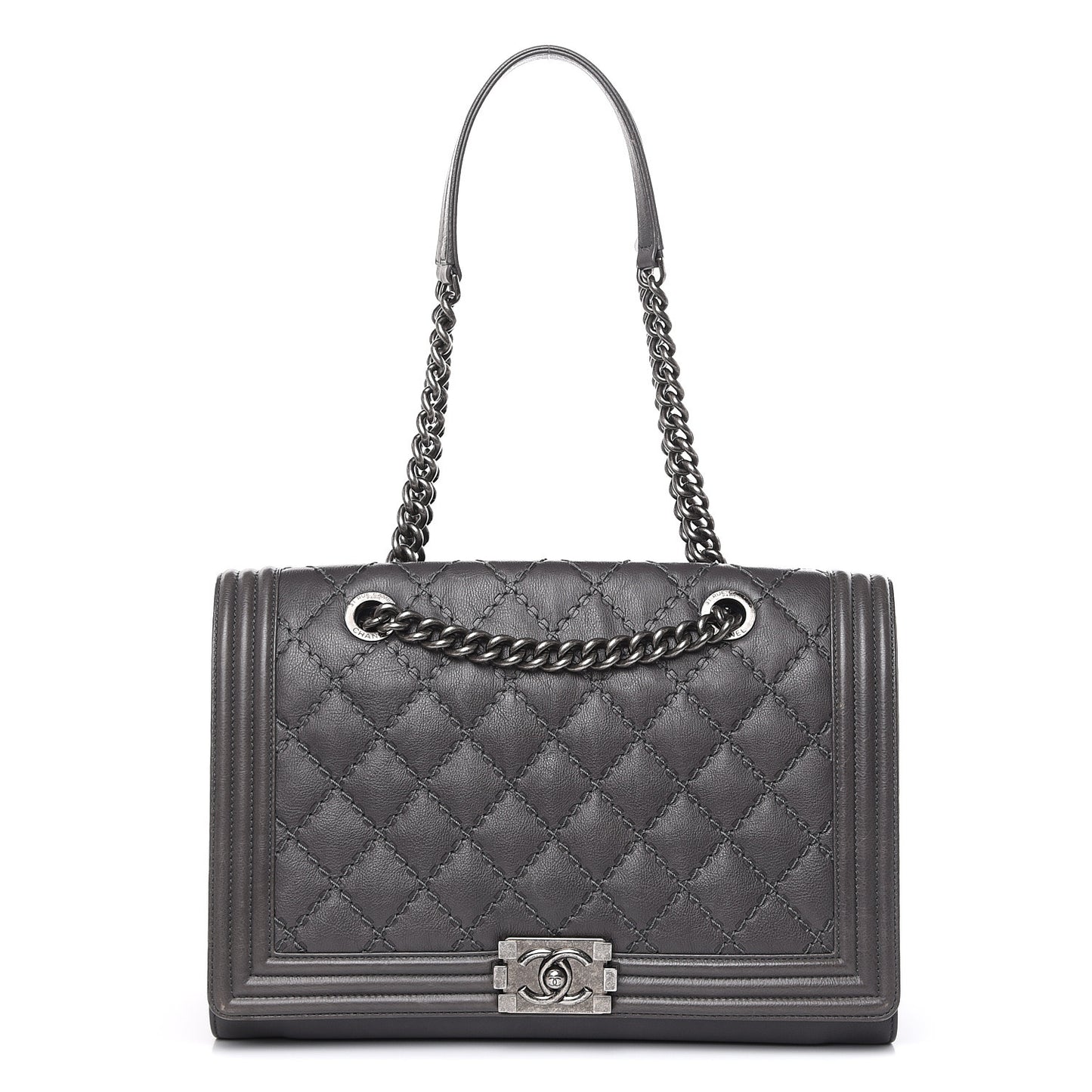 Calfskin Stitched Large Boy Shopping Tote Grey