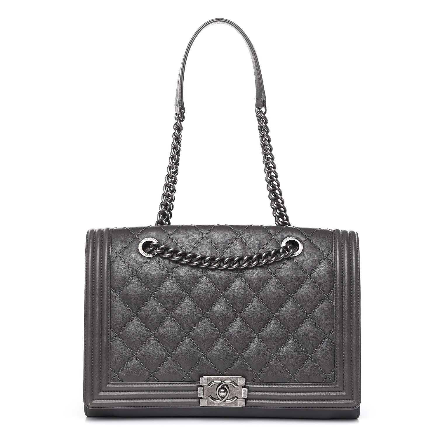 Chanel Calfskin Stitched Large Boy Shopping Tote Grey 1 of 19
