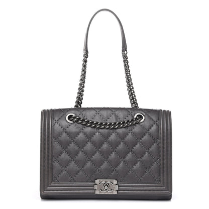 Chanel Calfskin Stitched Large Boy Shopping Tote Grey 1 of 19