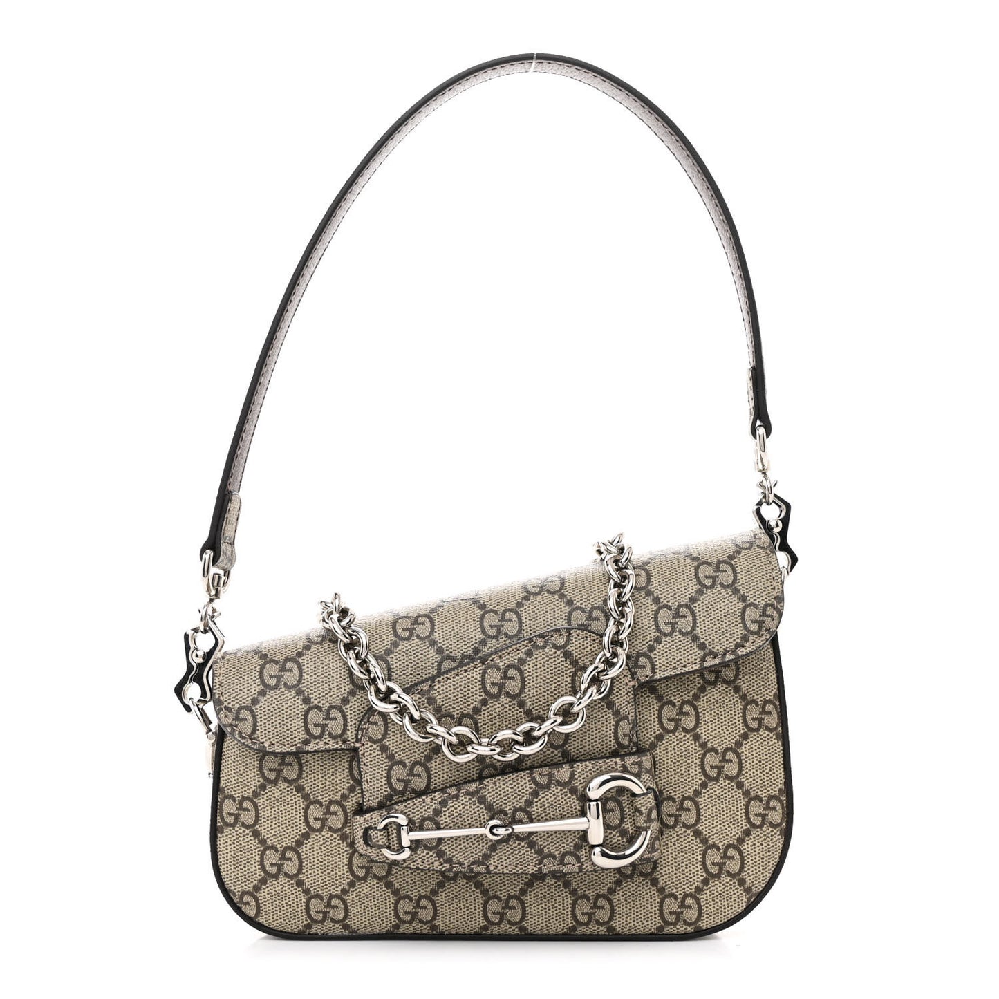 GG Supreme Monogram Mini Horsebit 1955 Asymmetric Shoulder Bag Beige Ebony