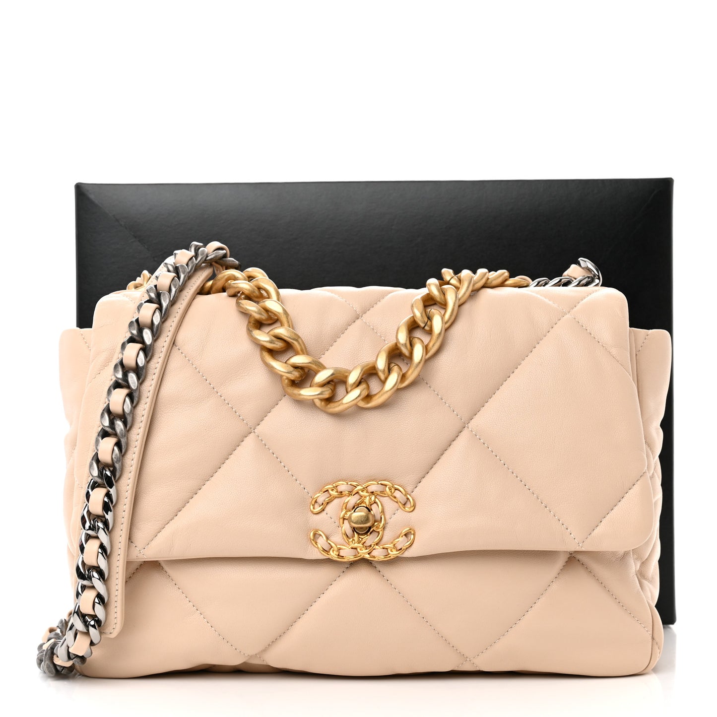 Lambskin Quilted Large Chanel 19 Flap Beige