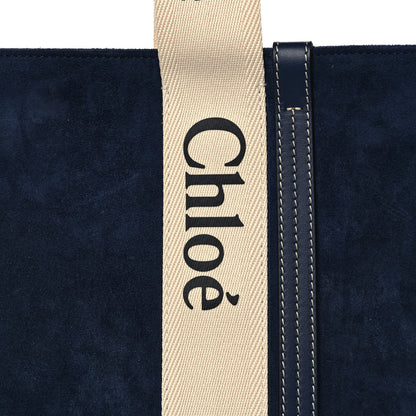 Chloe Suede Calfskin Medium Woody Ribbon Tote Navy 9 of 11