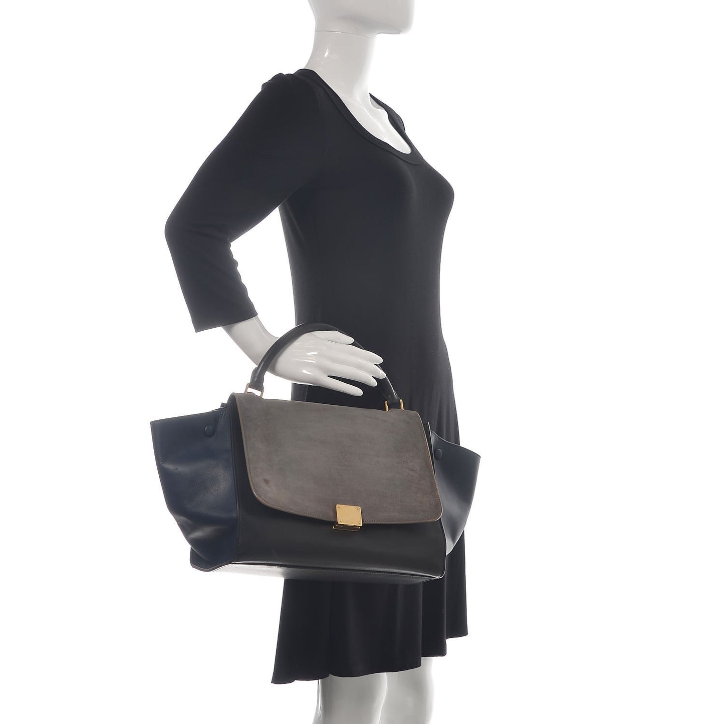 Calfskin Suede Medium Tri-Color Trapeze Grey