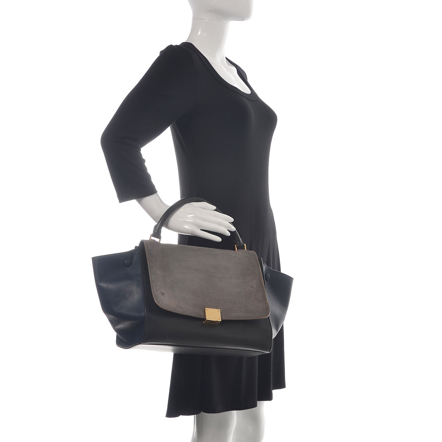Celine Calfskin Suede Medium Tri-Color Trapeze Grey 2 of 27