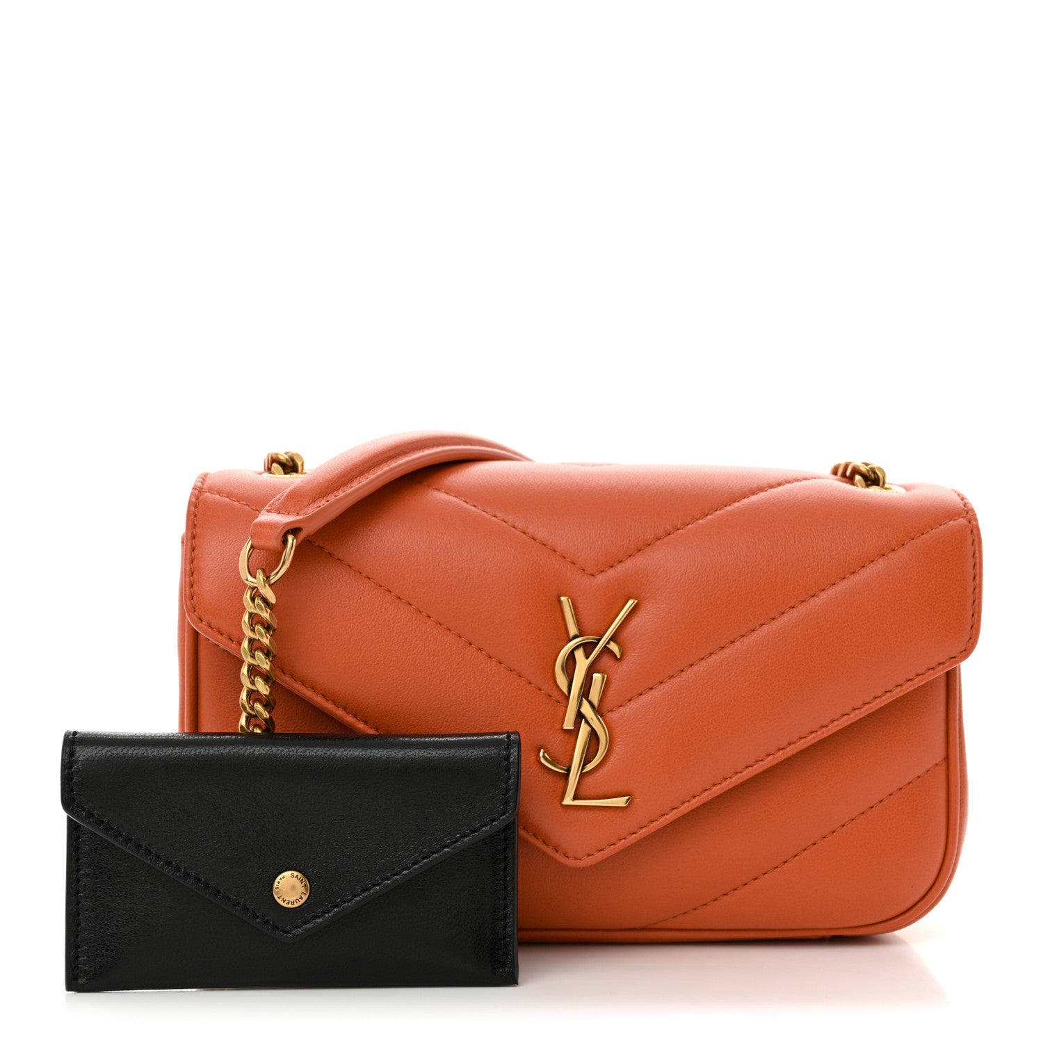 Saint Laurent Lambskin Chevron Quilted Mini Loulou Bag Celosia