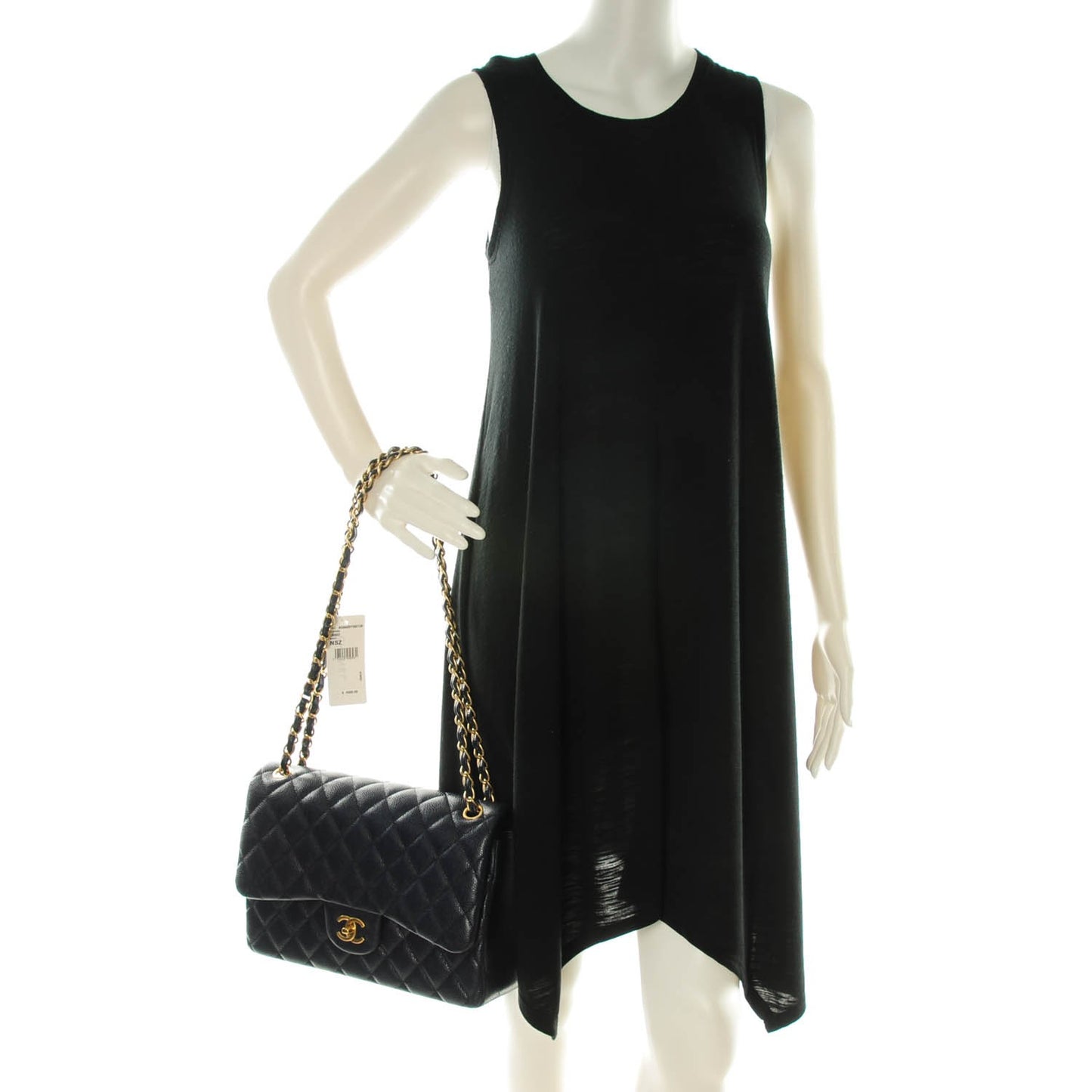 Caviar Quilted Jumbo Double Flap Navy Blue