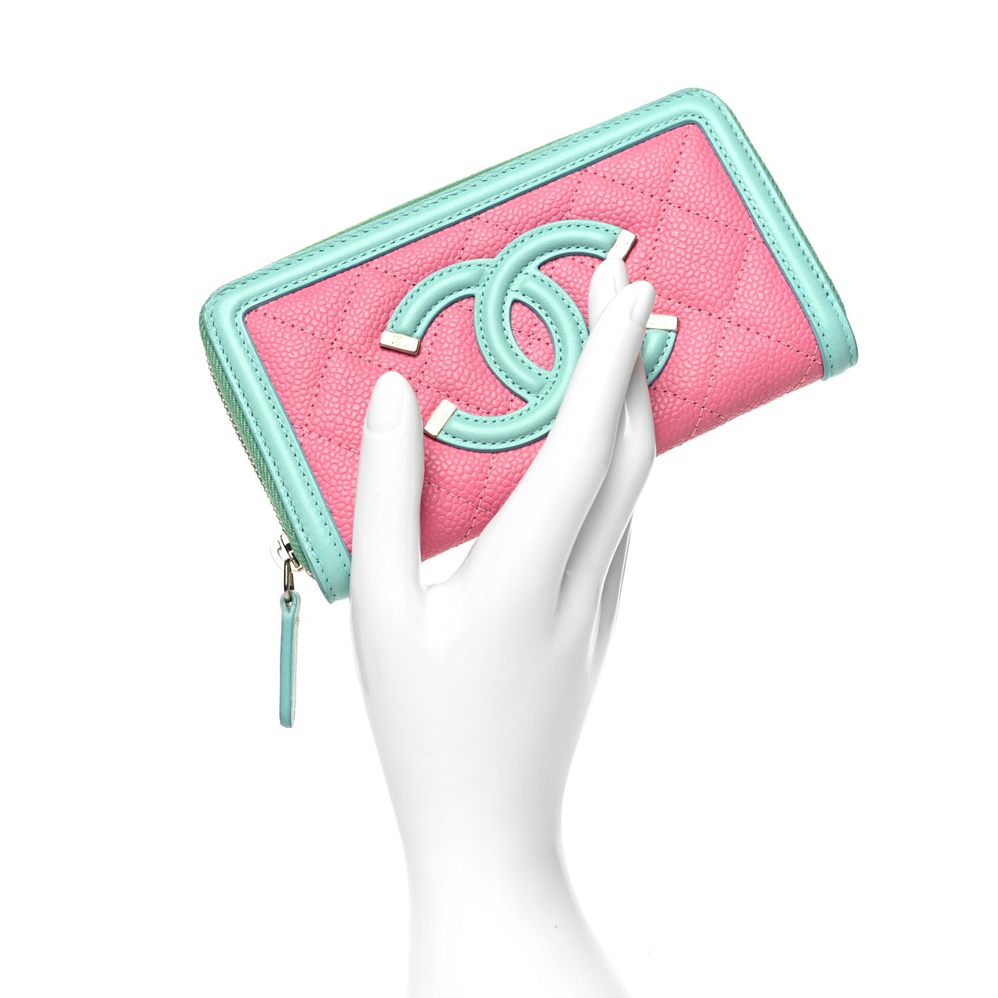 Caviar Quilted Medium Filigree Zip Around Wallet Pink Blue Green