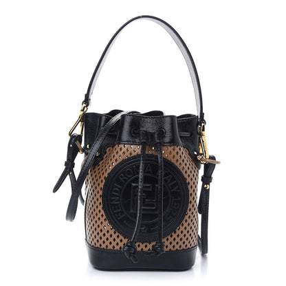 Fendi Vitello Liberty Glossy Lambskin F is Fendi Perforated Mini Mon Tresor Bucket Bag Sand Mimosa Black 1 of 9