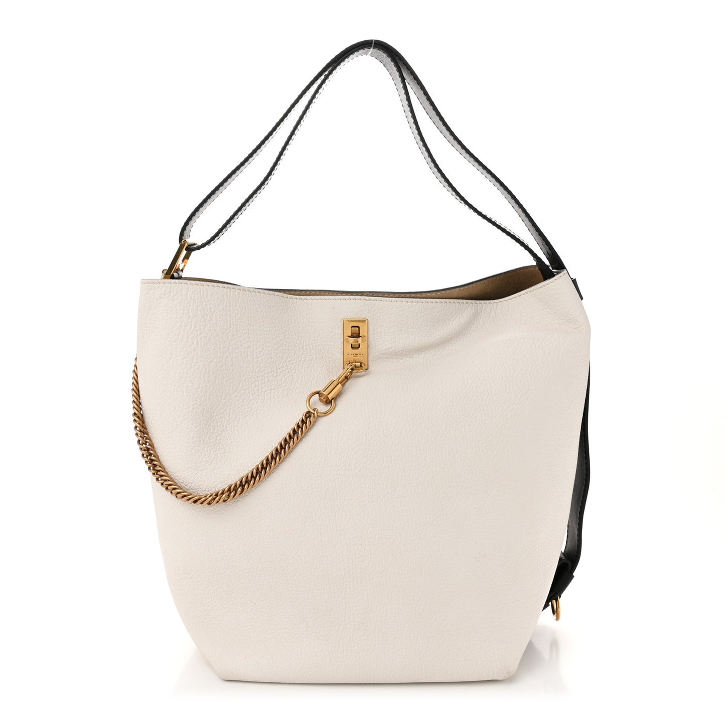Grained Calfskin Medium GV Bucket Bag White
