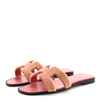 Hermes Mink Fur Oran Sandals 36 Blush Gris Fume 4 of 9