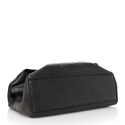 Saint Laurent Calfskin Crocodile Embossed Medium West Hollywood Monogram Fold-Over Grey 4 of 12