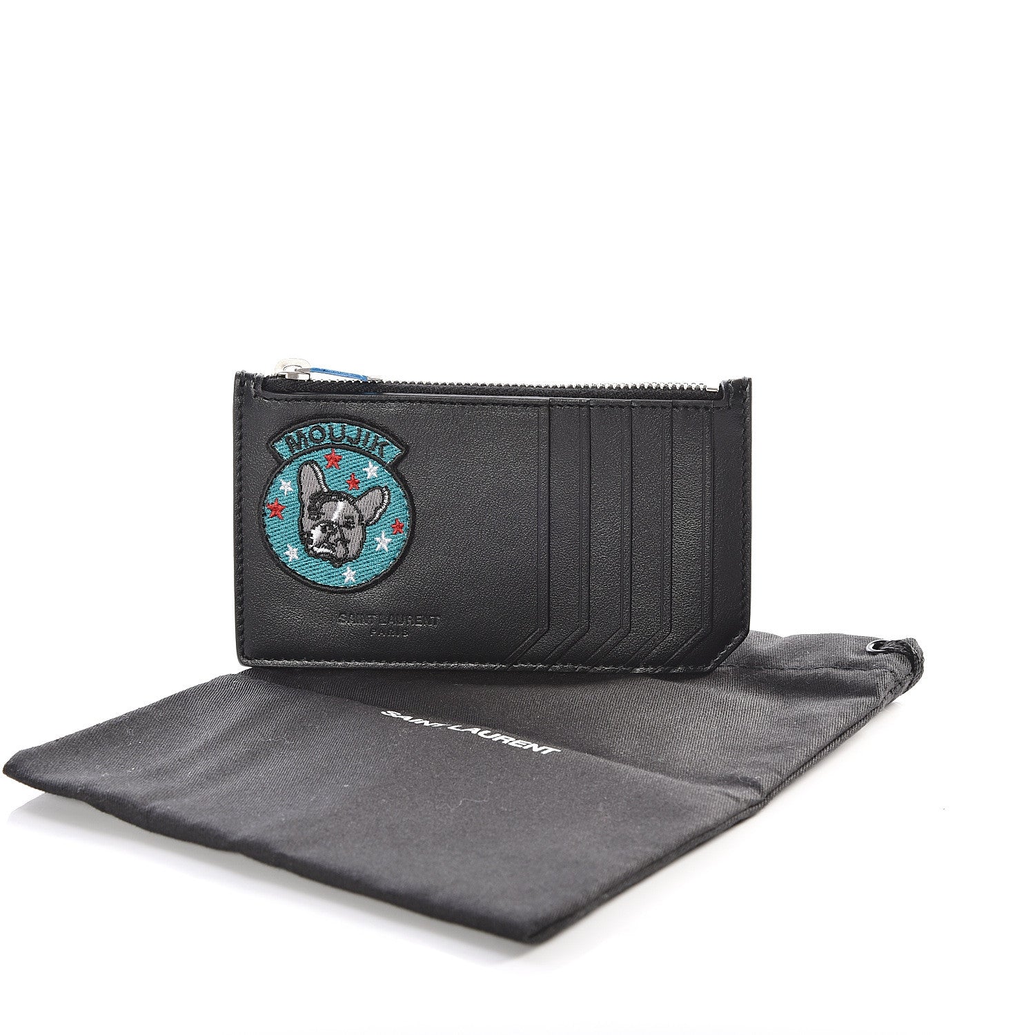 Saint Laurent Calfskin Moujik Patch Fragments Zip Pouch Card Holder Black 14 of 14