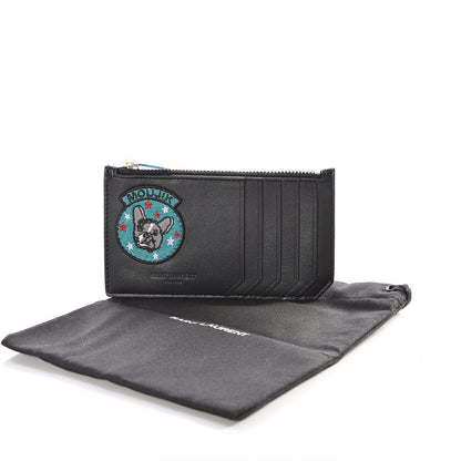 Saint Laurent Calfskin Moujik Patch Fragments Zip Pouch Card Holder Black 14 of 14