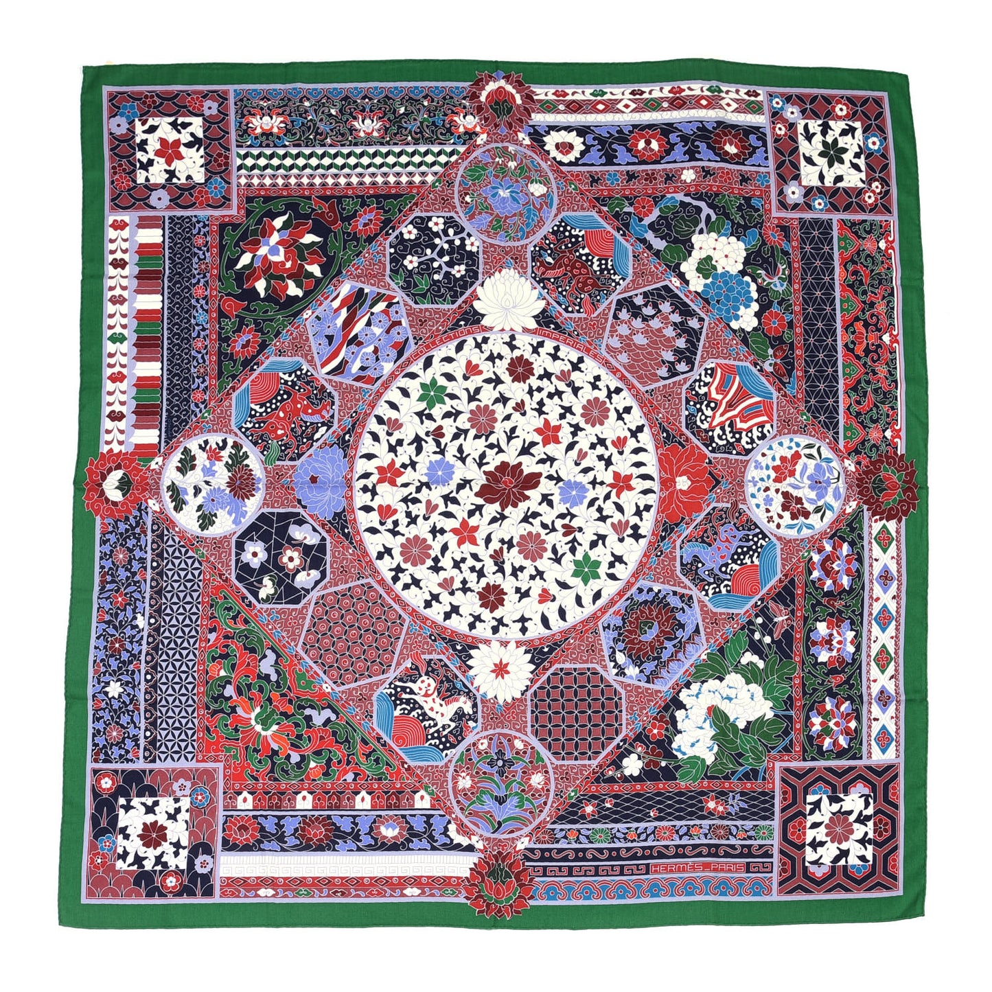 Cashmere Silk Collections Shawl 140 Emeraude Parme White