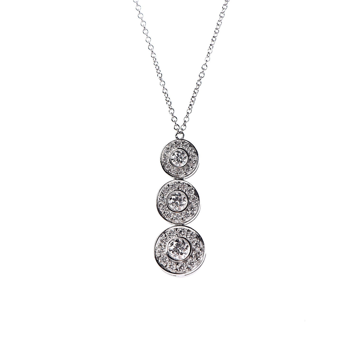 Tiffany Platinum Diamond Triple Circlet Pendant Necklace 4 of 7