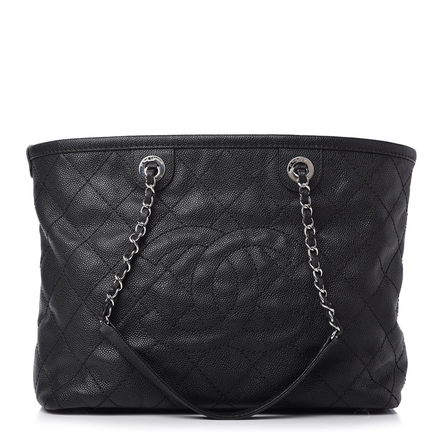 Grained Calfskin Quilted Small Daily Shopping Tote Black