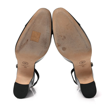 Chanel Goatskin Grosgrain Cap Toe CC Slingback Sandals 39 Black 5 of 8