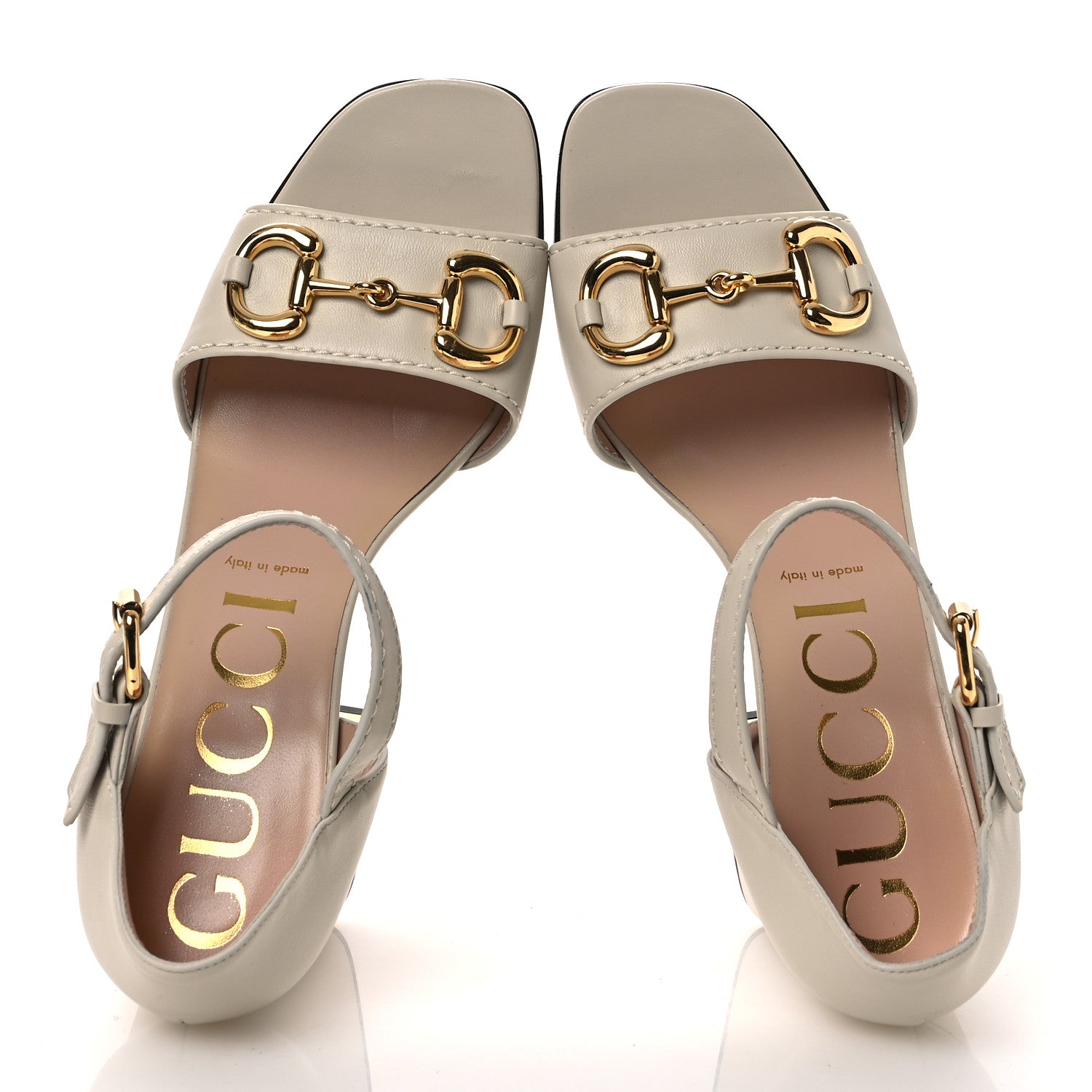 Gucci Nappa Charlotte Horsebit Cross Strap 95mm Sandals 41 Mystic White 2 of 11