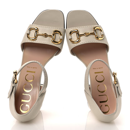 Gucci Nappa Charlotte Horsebit Cross Strap 95mm Sandals 41 Mystic White 2 of 11
