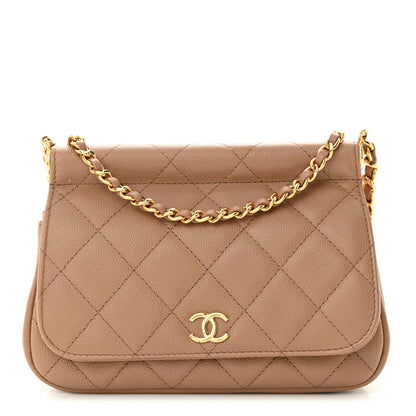 Chanel Caviar Quilted Flap Clutch With Chain Beige 1 of 12