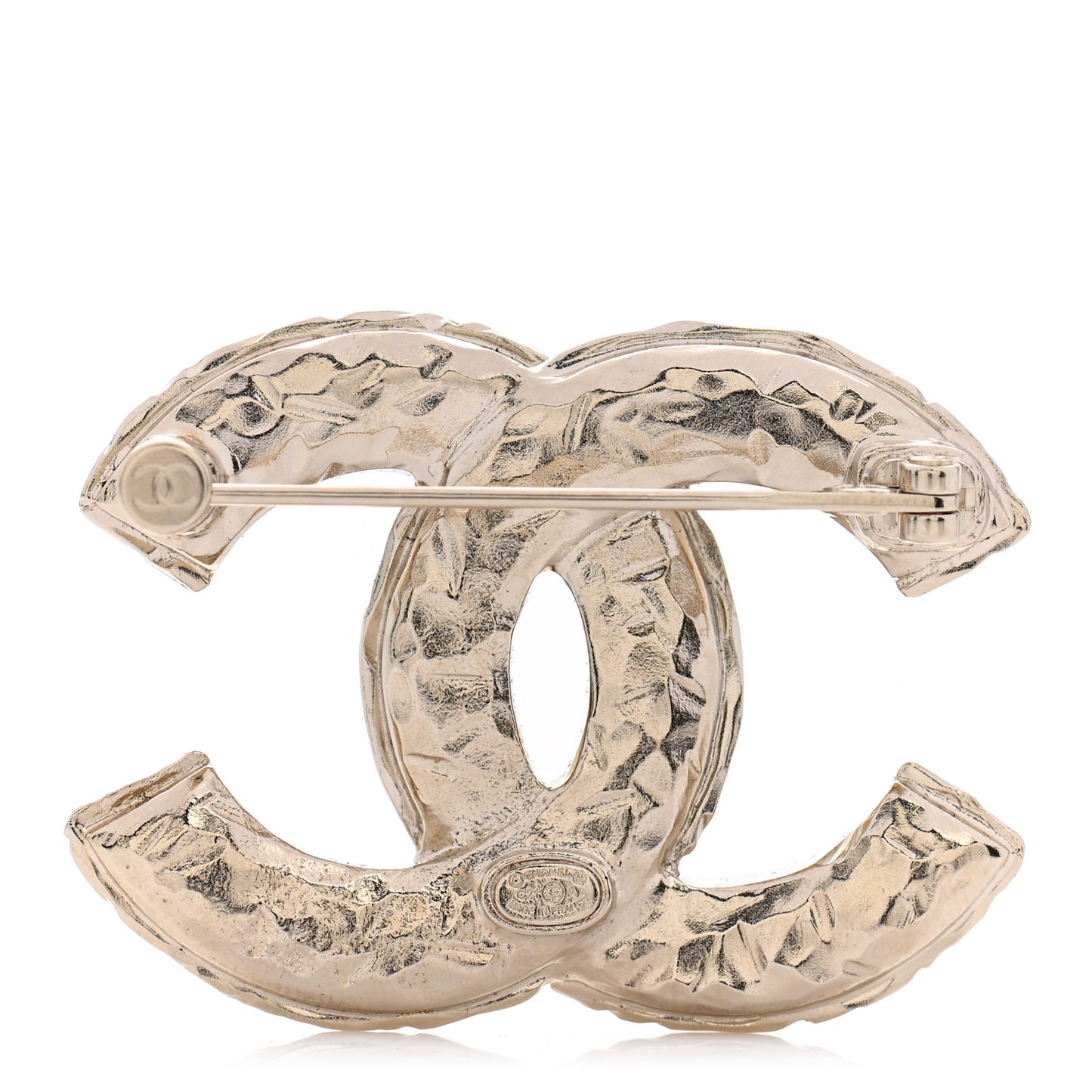 Crystal Textured CC Brooch Light Gold