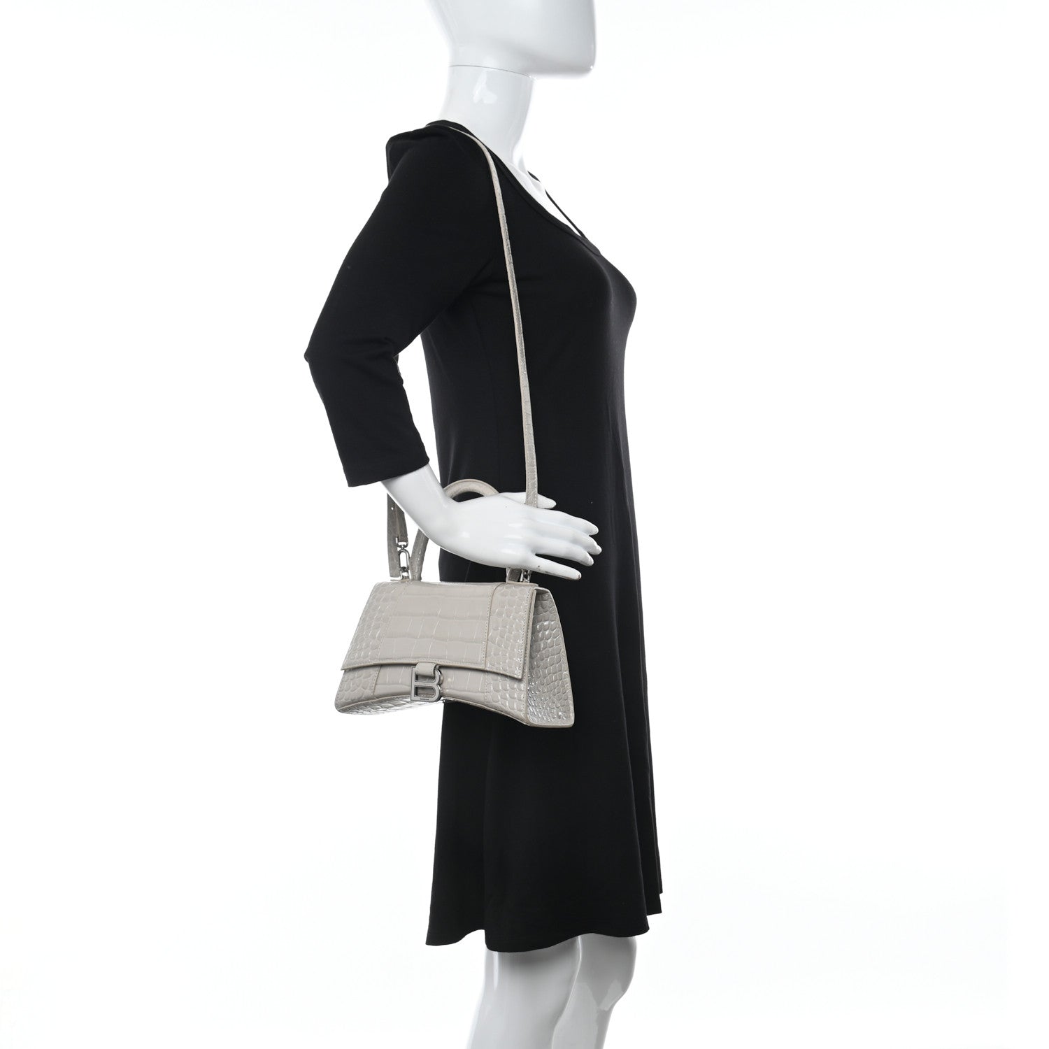 Balenciaga Shiny Calfskin Crocodile Embossed Small Hourglass Top Handle Bag Cold Beige 2 of 10