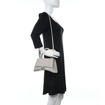 Balenciaga Shiny Calfskin Crocodile Embossed Small Hourglass Top Handle Bag Cold Beige 2 of 10