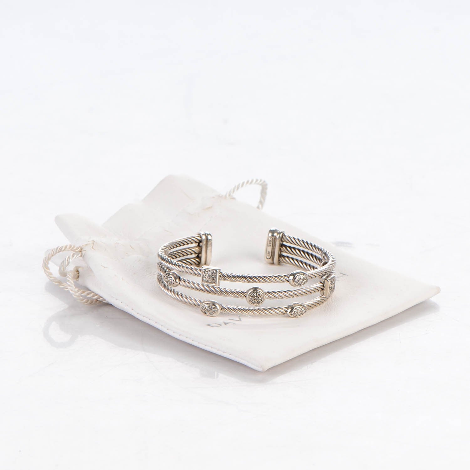 David Yurman Sterling Silver Diamond Three Row Confetti Cuff Bracelet 5 of 5