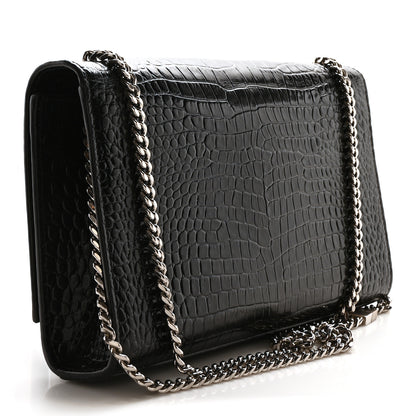 Saint Laurent Calfskin Crocodile Embossed Medium Classic Monogram Kate Tassel Satchel Black 3 of 10