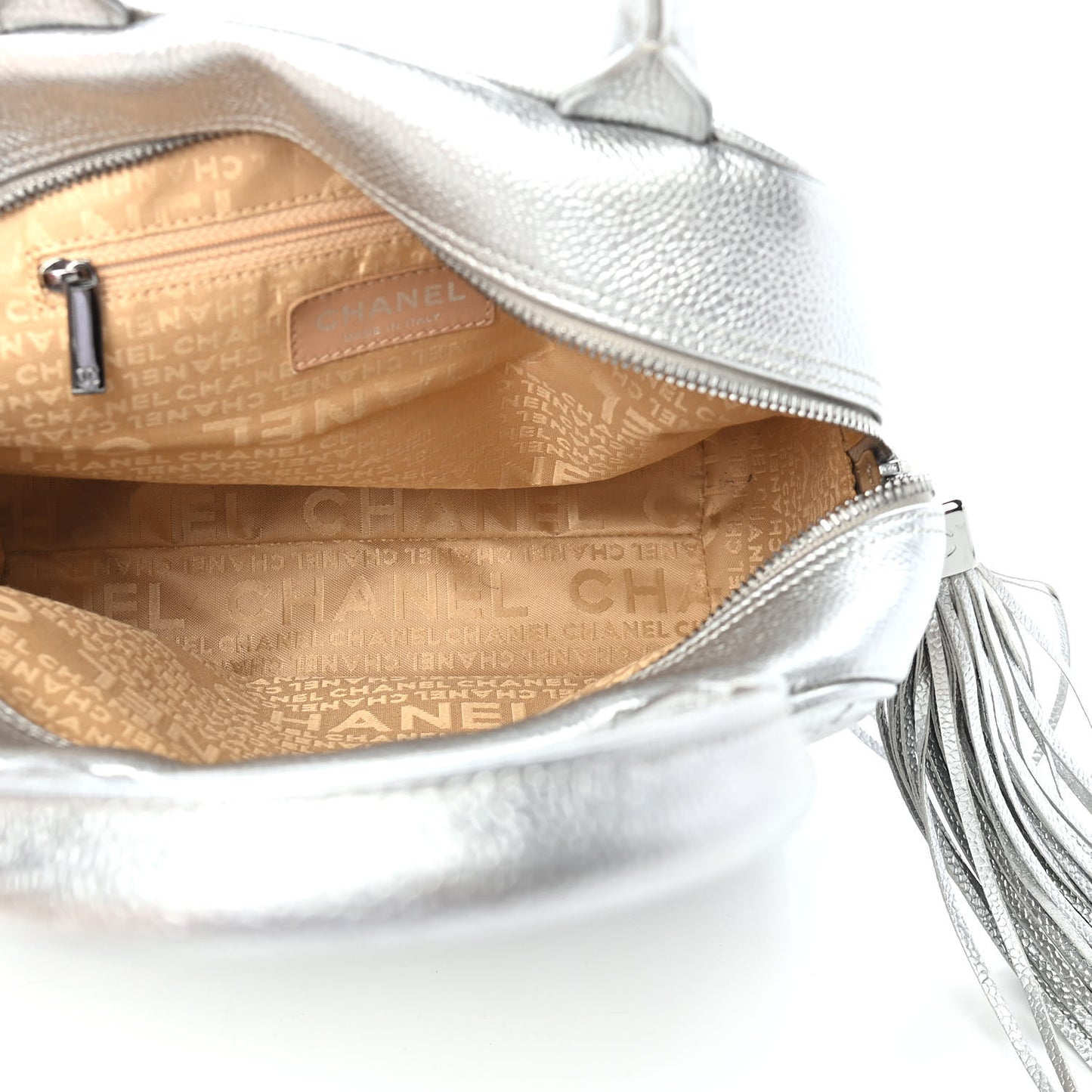 Metallic Caviar Quilted Vertical Bowler Silver