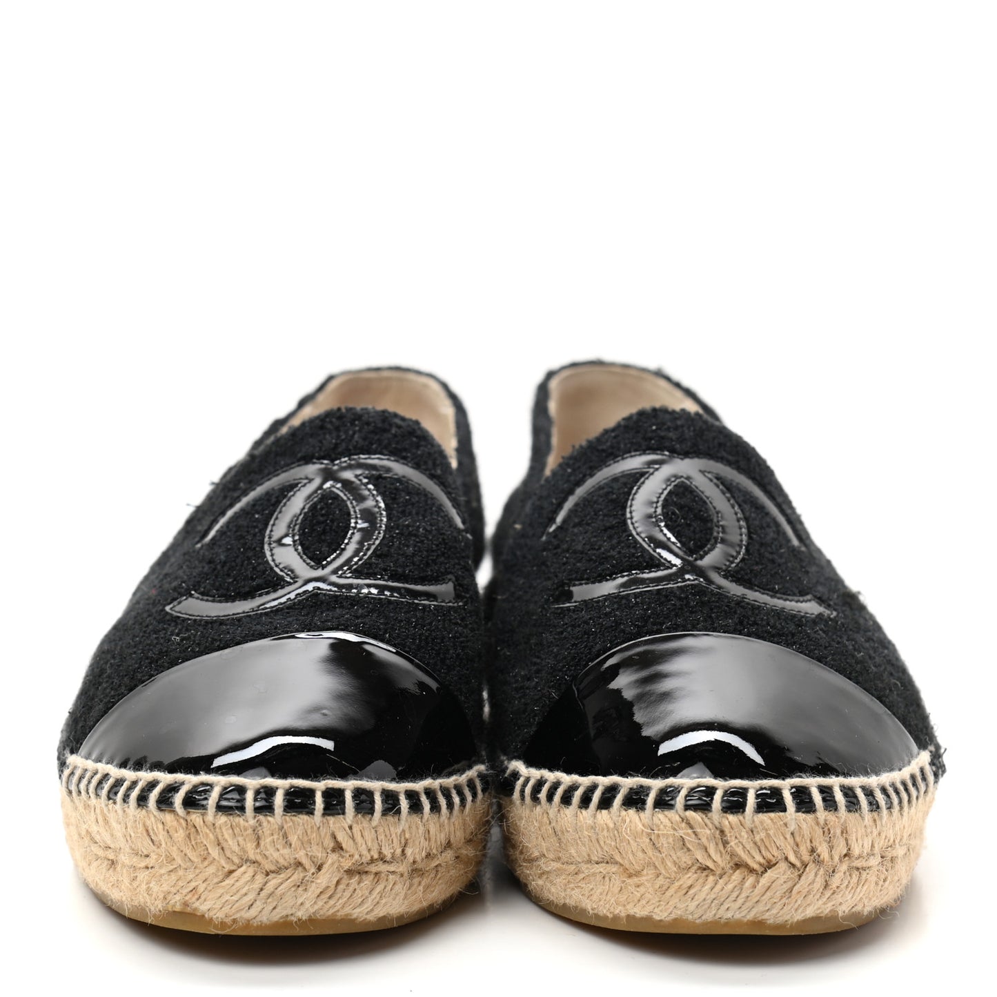 Fabric Patent Calfskin CC Espadrilles 40 Black