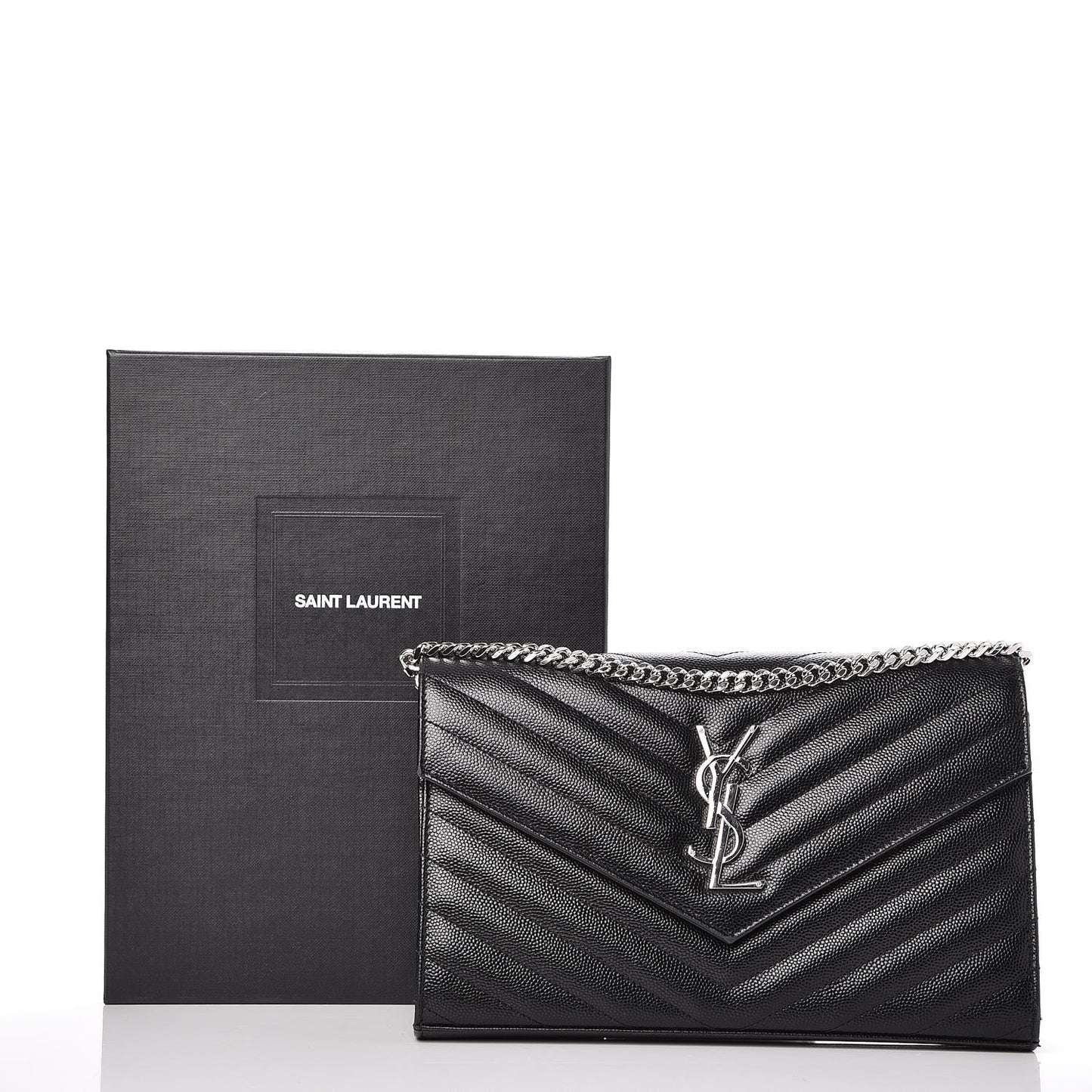 Grain De Poudre Matelasse Chevron Monogram Chain Wallet Black