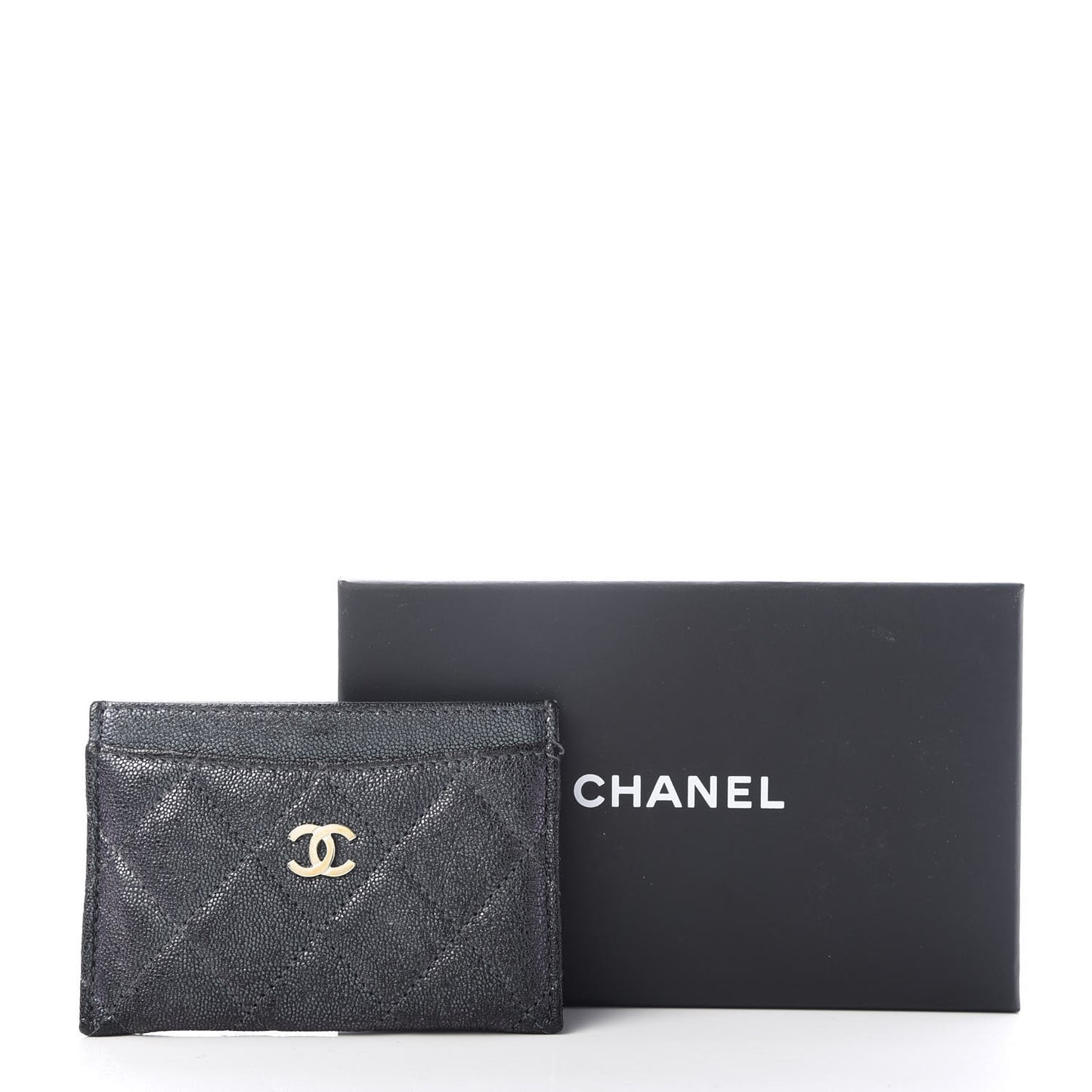 Iridescent Caviar Quilted Card Holder Black